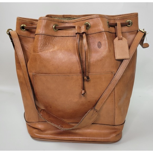 Vintage Hartmann Leather Bucket Bag Cinch Drawstring Shoulder Brown - Picture 1 of 12